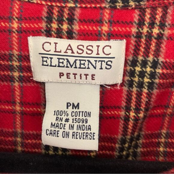Vntg Holiday Tartan Red Plaid Flannel Long Sleeve Button Down Velvet Collar - Picture 5 of 8